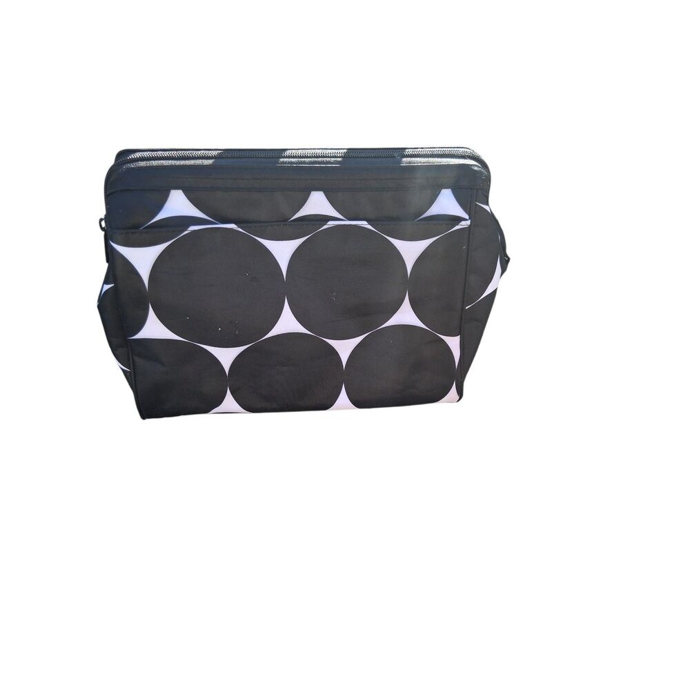 Thirty One Retired Big Dots Black and White Zippered Cosmetic Bag Travel Tote